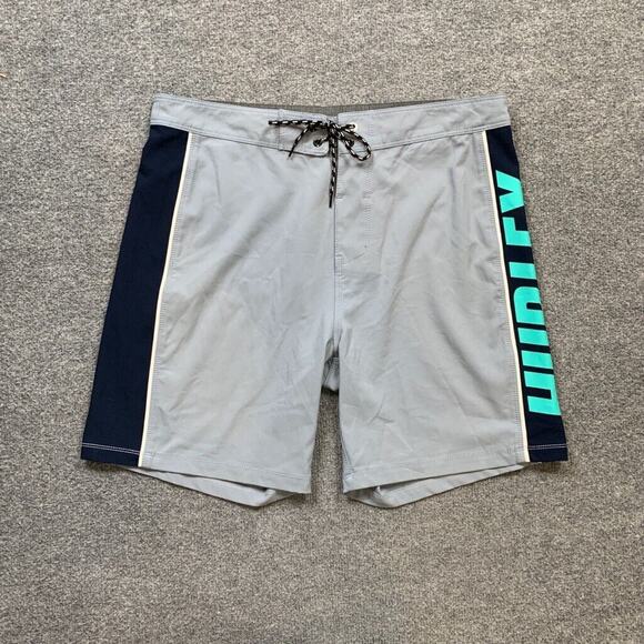 Hurley Board Shorts Mens 32 Dresden Blue Navy Drawstring Beach Swim Surf - Picture 2 of 11